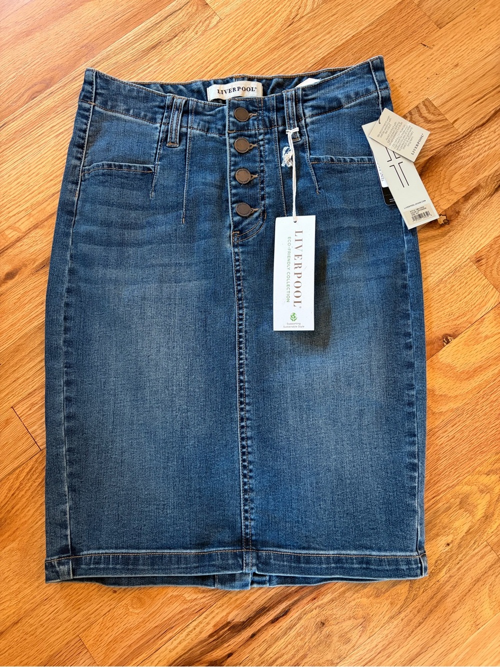 Liverpool High-Rise Button-Front Denim Skirt - Blue